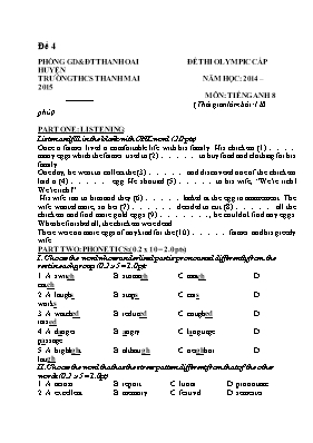Đề thi olympic môn Tiếng Anh 8 - Trường THCS Thanh Văn - Năm học 2014-2015